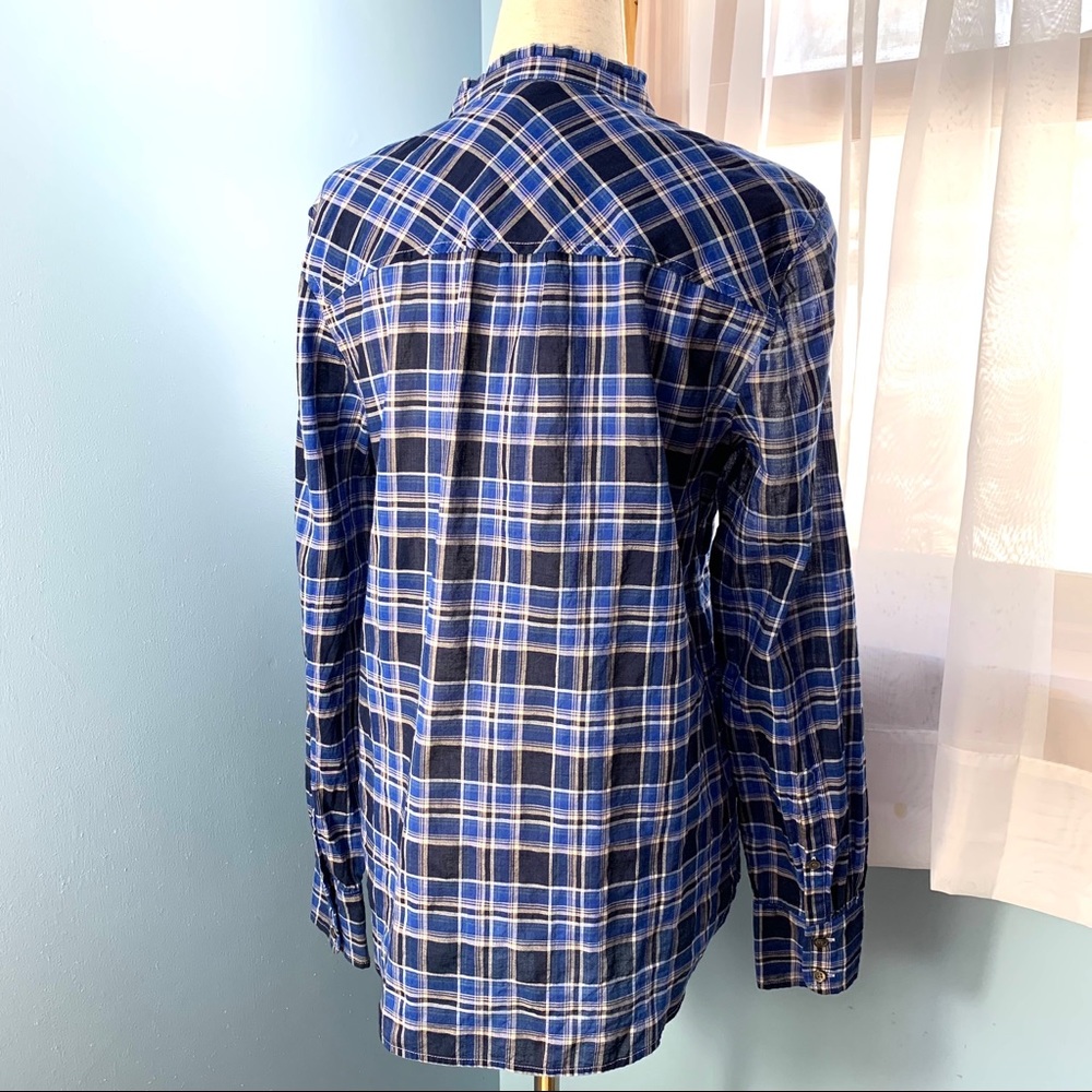 J. Crew Ocean Blue Plaid Ruffle Popover Shirt - Picture 7 of 10